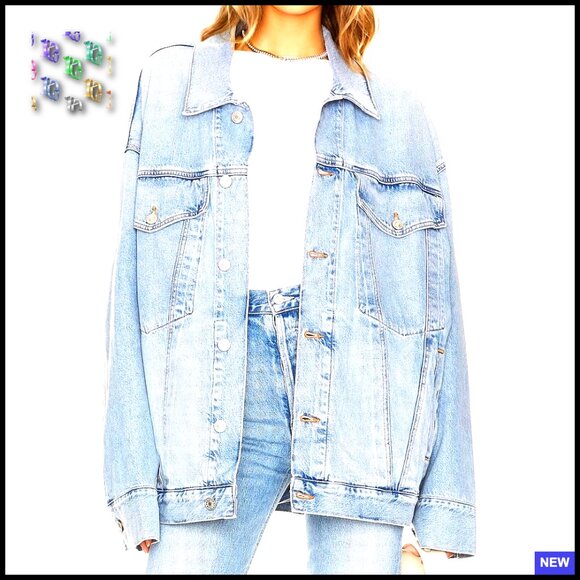 Vintage Washed Oversized Boyfriend Denim Jacket Casual Loose Fit Trucker Coat